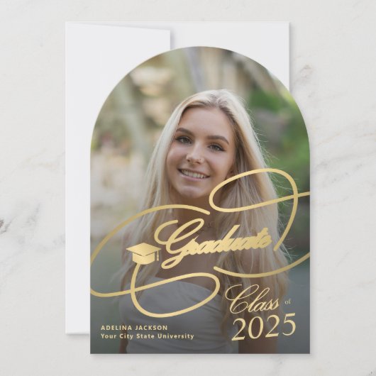 Boog foto goud zwart afstuderen script afstuderen kaart (Voorkant)