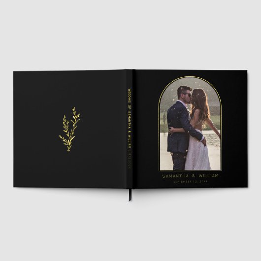 Boog Foto Gouden Folie Typografie Elegant Huwelijk Gastenboek (Volledig)