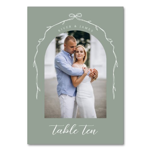 Boog Foto Groene Boog & Lint Trouwtafel Nummer Kaart (Achterkant)