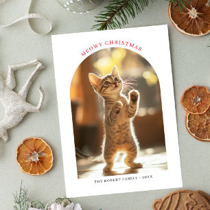 Boog Foto Meowy Kerst Rood Naughty Schattige Cat Feestdagenkaart