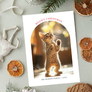 Boog Foto Meowy Kerst Rood Naughty Schattige Cat Feestdagenkaart