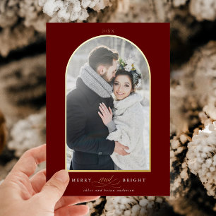 Boog Foto Merry & Bright Goud Folie Kerstkaart Uitnodiging