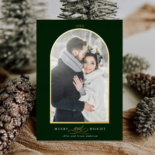 Boog Foto Merry & Bright Goud Folie Kerstkaart Uitnodiging