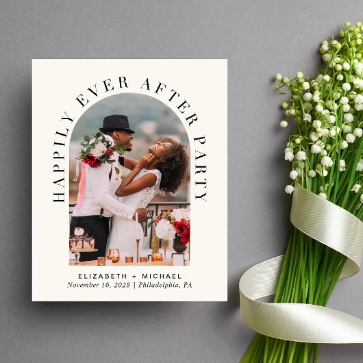 Boog Foto QR Code Crème Trouwontvangst Uitnodiging