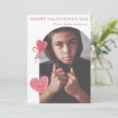 Boog Foto Roze Hart Lollypop Modern Feestdagenkaart (Staand voorkant)