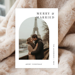 Boog Foto Vrolijk & Getrouwd Kerst Huwelijk Wit Feestdagenkaart