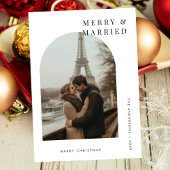 Boog Foto Vrolijk & Getrouwd Kerst Huwelijk Wit Feestdagenkaart