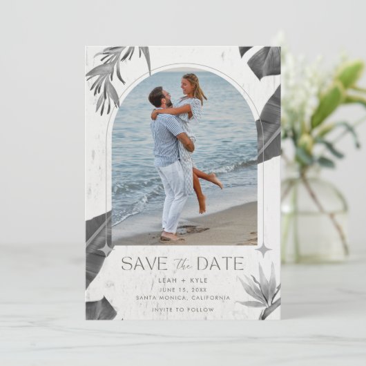 Boog Fotobestemming Strand Bruiloft Save The Date (Staand voorkant)