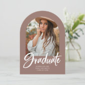 Boog Fotoborstel Kalligrafie Afstuderen Uitnodigin Kaart (Staand voorkant)