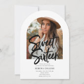 Boog Fotoborstel Kalligrafie Sweet 16 Kaart (Voorkant)