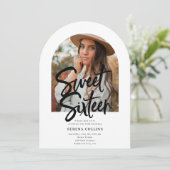 Boog Fotoborstel Kalligrafie Sweet 16 Kaart (Staand voorkant)