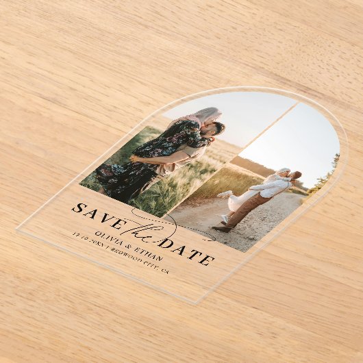 Boog Fotokalligrafie Trouwen Save the Date Acryl Uitnodigingen (Laagn)