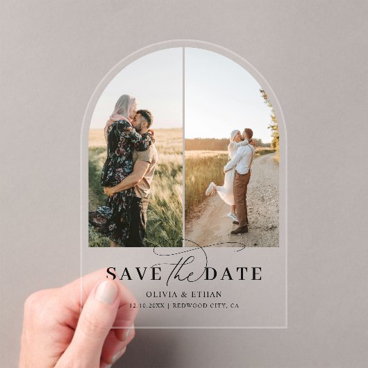 Boog Fotokalligrafie Trouwen Save the Date Acryl Uitnodigingen (Insitu (Draagbaar))