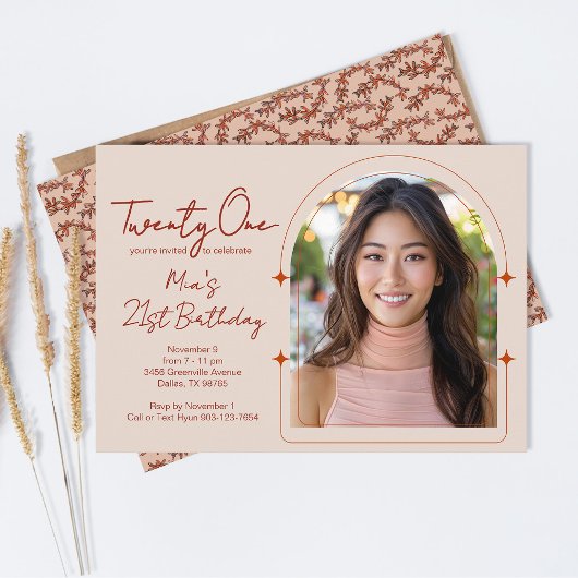 Boog Fotosjabloon Cactus Vine Boho 21e verjaardag Kaart