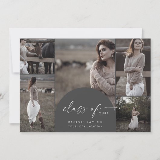 Boog | Grijze Klasse van 2024 Multi Photo Afstuder Aankondiging (Voorkant)