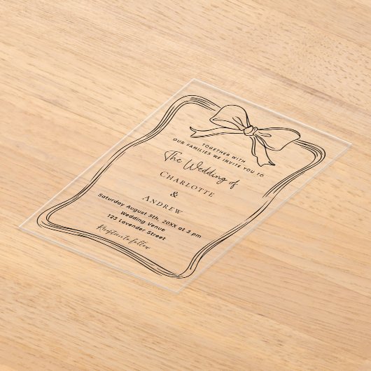 Boog hand getrokken zwart duidelijke bruiloft acryl uitnodigingen (Laagn)