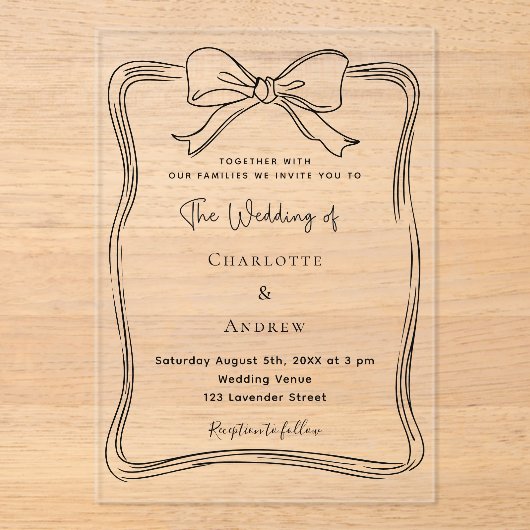 Boog hand getrokken zwart duidelijke bruiloft acryl uitnodigingen (Voorkant)