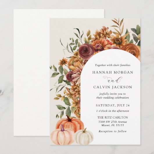 Boog Herfst Bloemen Pompoen Huwelijk Kaart (Voorkant / Achterkant)