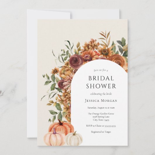 Boog Herfst Pompoen Bruids Douche Uitnodiging (Voorkant)