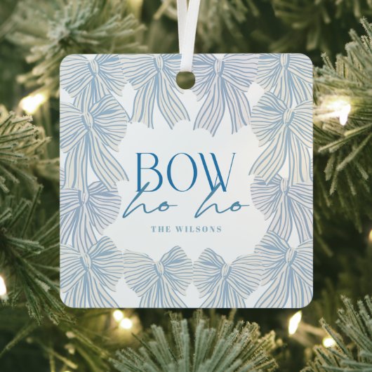 Boog Ho Blue Bows Foto Kerstvakantie Metalen Ornament (Insitu)