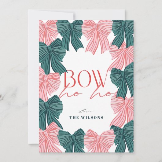 Boog Ho Ho Rode & Groene Boogjes Foto Kerst Feestdagenkaart (Voorkant)