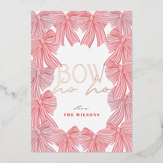 Boog Ho Rood & Roze Bogen Foto Kerst Folie Feestdagenkaart (Voorkant)