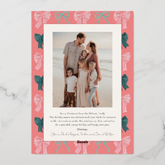 Boog Ho Rood & Roze Bogen Foto Kerst Folie Feestdagenkaart (Achterkant)