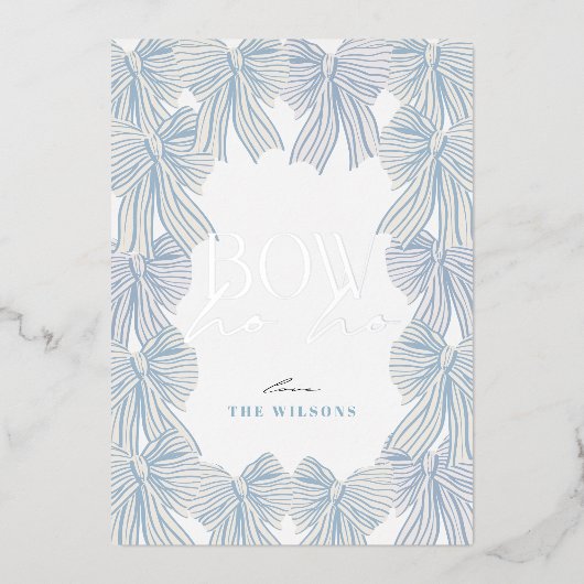 Boog Hoe Blauw Beugels Kerstmis Folie Feestdagenkaart (Voorkant)