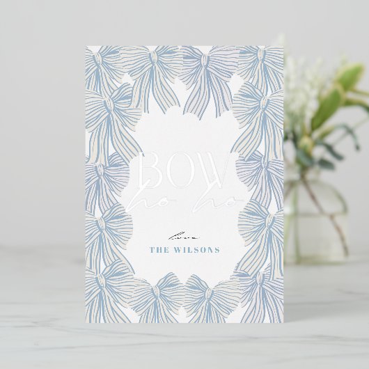 Boog Hoe Blauw Beugels Kerstmis Folie Feestdagenkaart (Staand Voorkant)