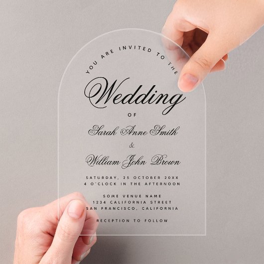 Boog Huwelijk Modern Minimalistisch Transparant Sc Acryl Uitnodigingen