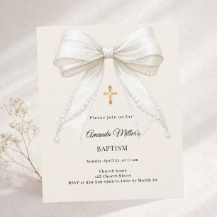Boog ivoor crème parels Meisje Doop uitnodiging
