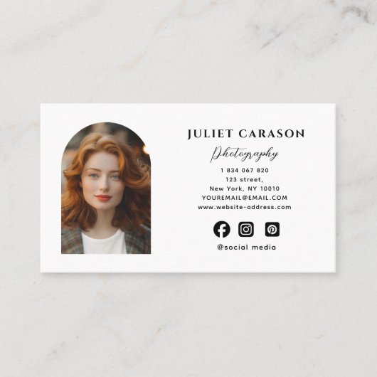 Boog kalligrafie scriptfotografie visitekaartje (Voorkant)