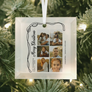 Boog Kerstmis Familie 6 foto's Glas Ornament