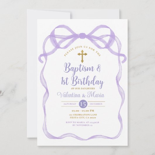 Boog lint doop & 1e verjaardag Paarse Kaart (Voorkant)