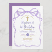 Boog lint doop & 1e verjaardag Paarse Kaart (Voorkant / Achterkant)