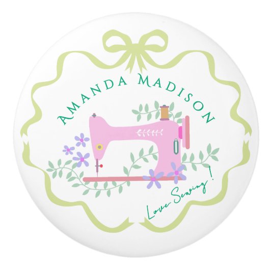 Boog lint naaien groen wit keramische knop (Voorkant)