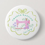 Boog lint naaien groen wit ronde button 7,6 cm (Voorkant)