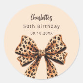 Boog luipaard print beige Verjaardag Ronde Sticker (Voorkant)