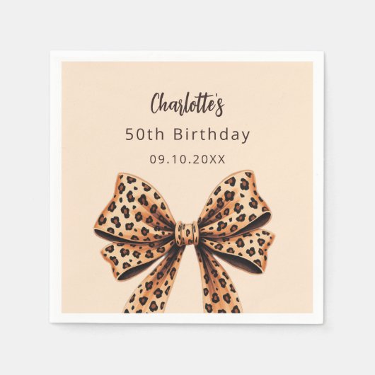 Boog luipaard print bruin beige Verjaardag Servet (Voorkant)