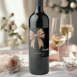 Boog luipaard print zwarte verjaardag wijn etiket