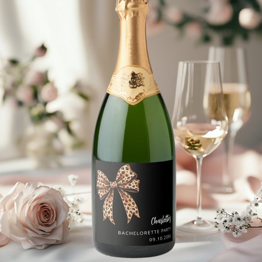 Boog luipaardprint zwart Bachelorette Party Sparkling Wijnetiket