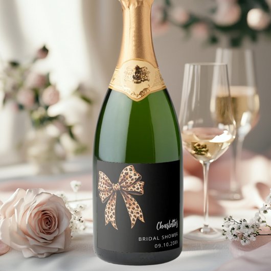 Boog luipaardprint zwart Bruidsdouche Sparkling Wijnetiket