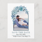 Boog met blauwe bloemen en bladeren vallen bruilof briefkaart (Voorkant)