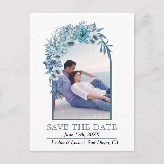 Boog met blauwe bloemen en bladeren vallen bruilof briefkaart (Voorkant)