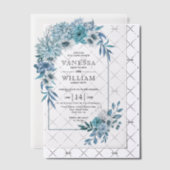 Boog met blauwgroen blauw bloemstuk bruiloft vellum uitnodigingen (Offset (Uitnodiging))