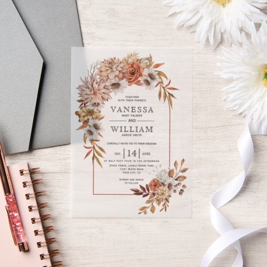 Boog met herfst bloem arrangement herfst bruiloft vellum uitnodigingen (Huwelijk)
