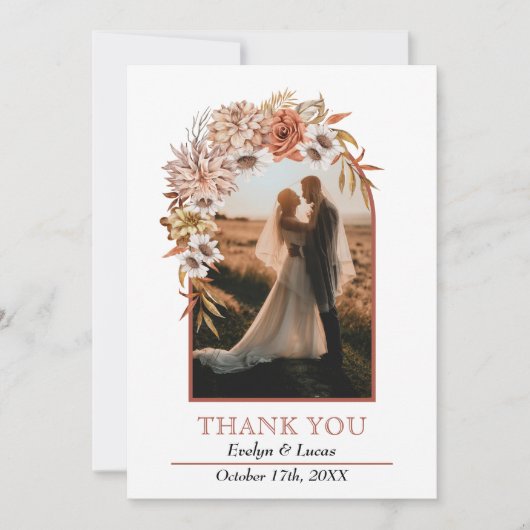 Boog met herfst bloemen herfst bruiloft foto bedankkaart (Voorkant)