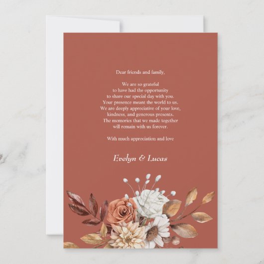 Boog met herfst bloemen herfst bruiloft foto bedankkaart (Achterkant)