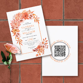 Boog met oranje bloemen QR code herfst bruiloft Kaart