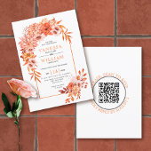 Boog met oranje bloemen QR code herfst bruiloft Kaart